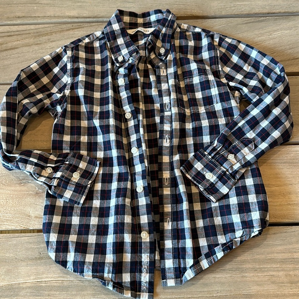 Janie and Jack Navy and Red Checked Poplin Button Down, 4T